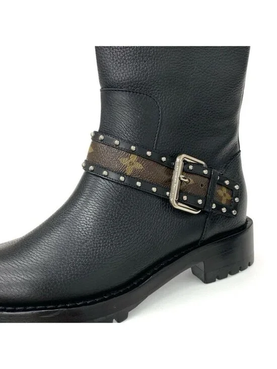 Louis Vuitton Monogram Boots Short Shoes Leather Black Brown Logo Belt - Picture 9 of 10